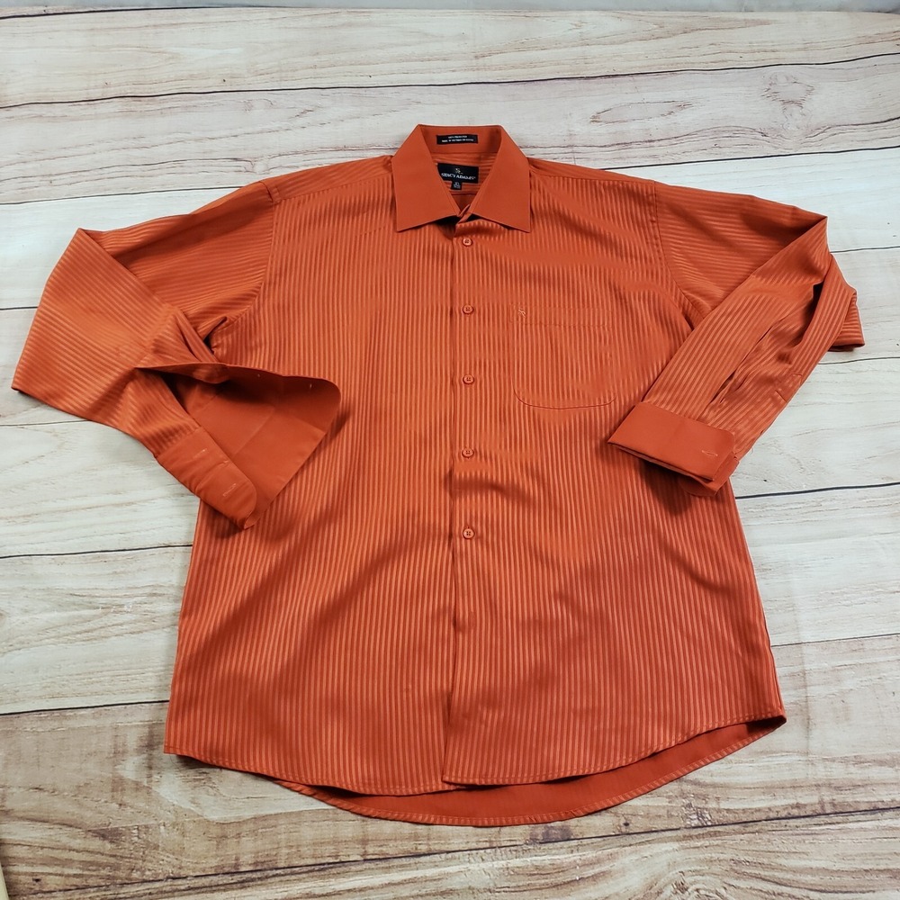 VINTAGE Stacy Adams Shirt Mens Large 16.5 Orange Button Up Casual Pocket Adult
